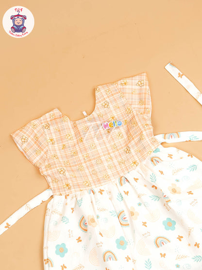 Peach - Girls Floral Printed Ethnic Frock