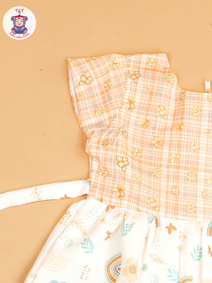 Peach - Girls Floral Printed Ethnic Frock