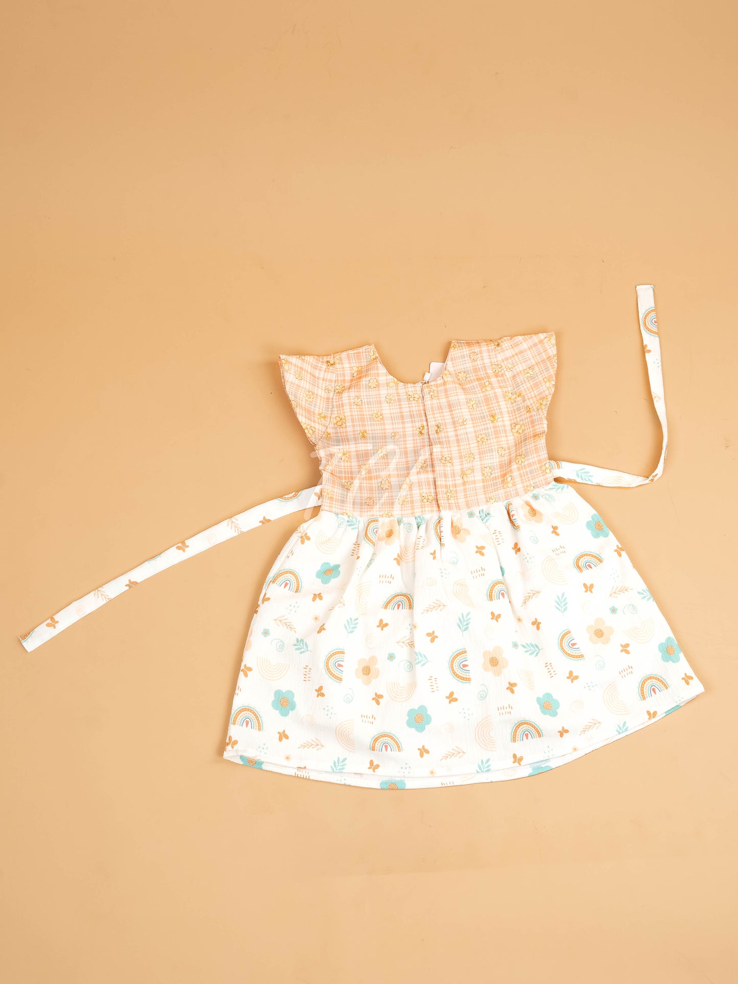 Peach - Girls Floral Printed Ethnic Frock