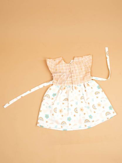 Peach - Girls Floral Printed Ethnic Frock