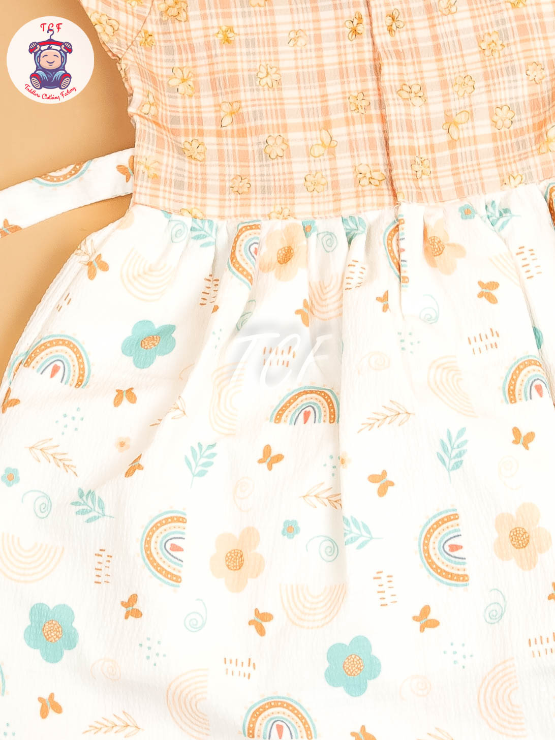 Peach - Girls Floral Printed Ethnic Frock