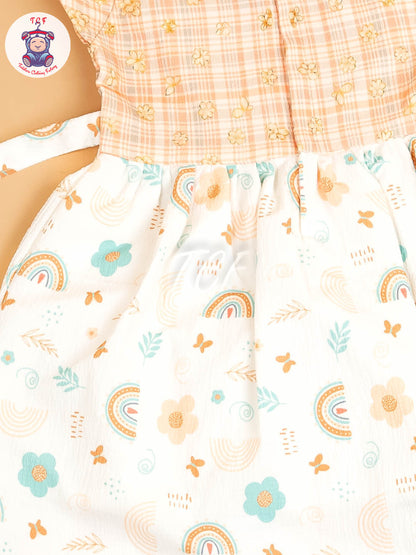 Peach - Girls Floral Printed Ethnic Frock