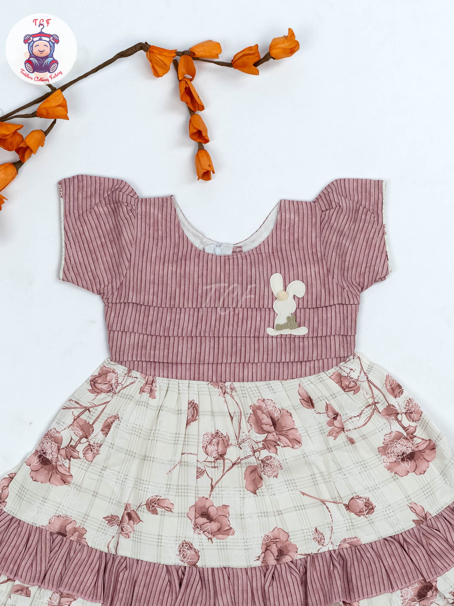 Onion Pink & White Floral Printed - Girls Readymade Cotton Frocks