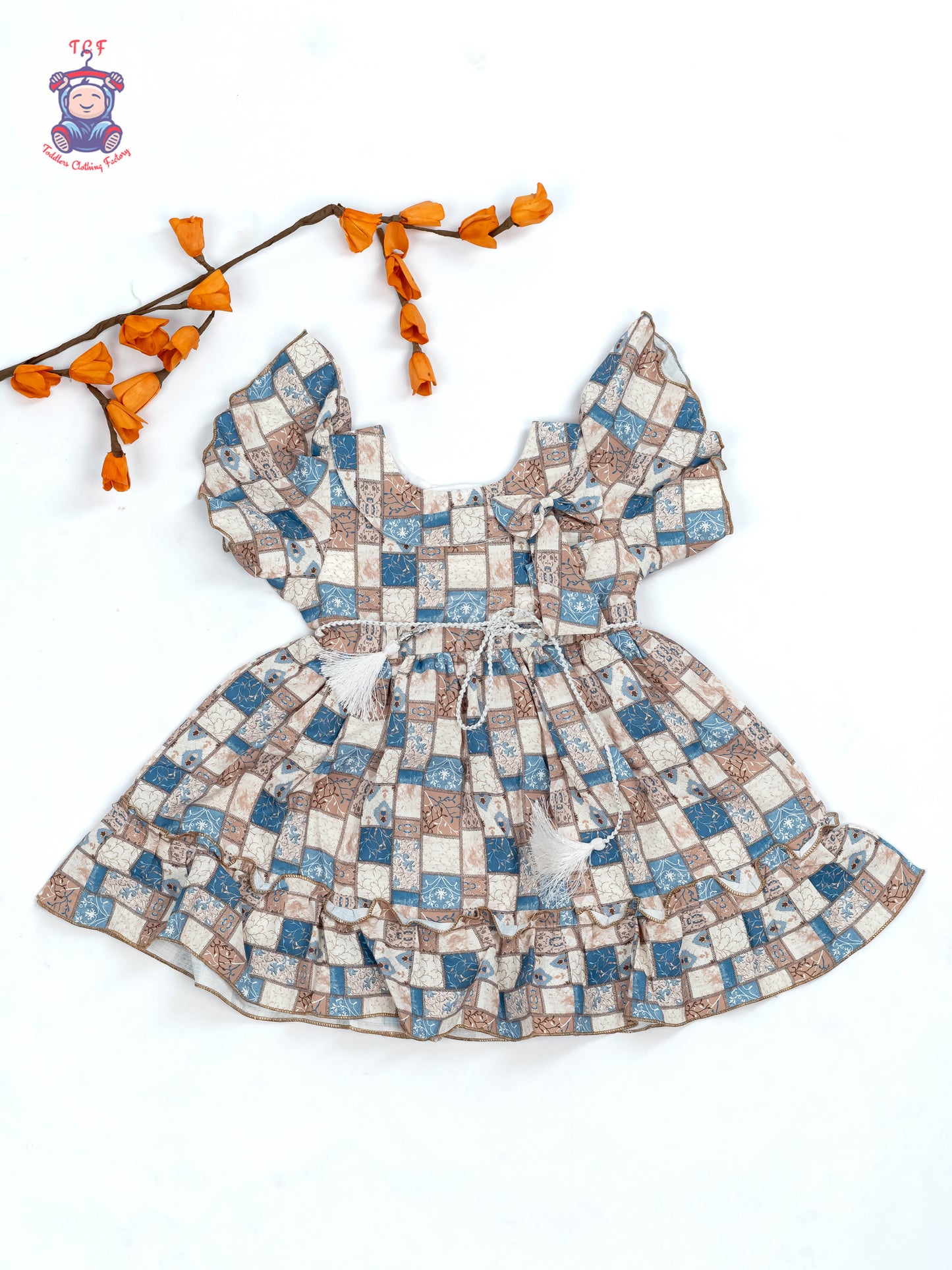 Brown & Blue Check - Girls Readymade Cotton Frocks