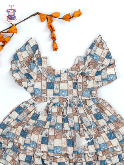 Brown & Blue Check - Girls Readymade Cotton Frocks