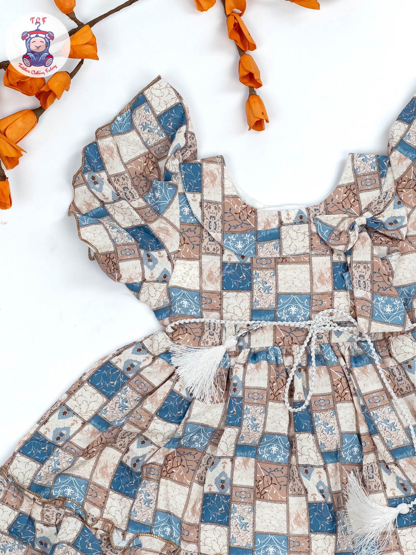 Brown & Blue Check - Girls Readymade Cotton Frocks