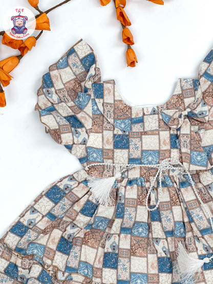 Brown & Blue Check - Girls Readymade Cotton Frocks