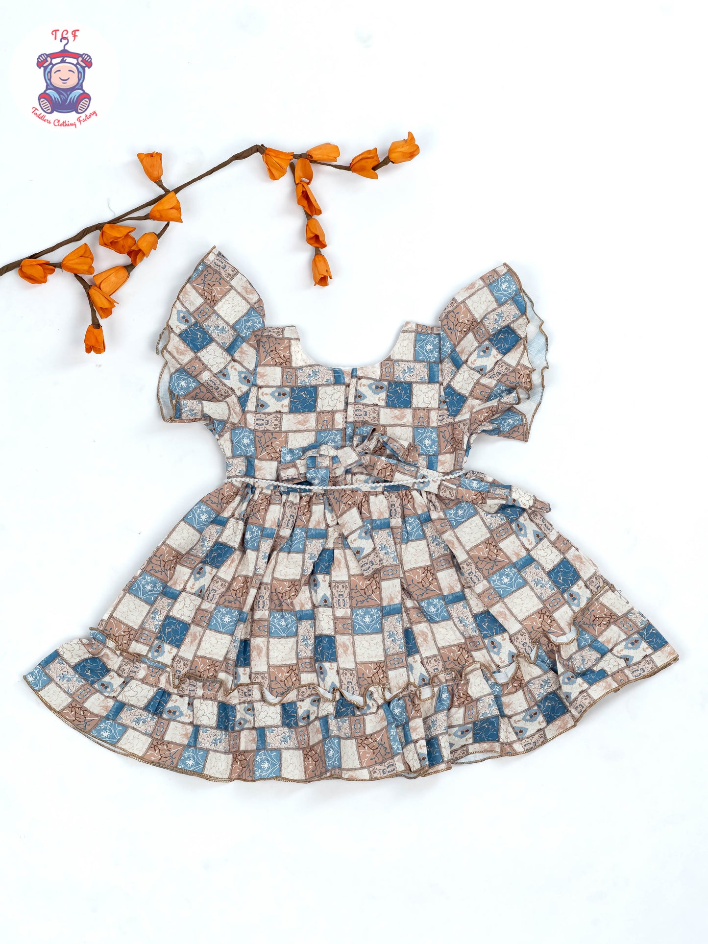 Brown & Blue Check - Girls Readymade Cotton Frocks