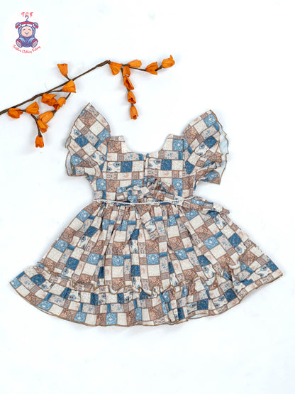 Brown & Blue Check - Girls Readymade Cotton Frocks