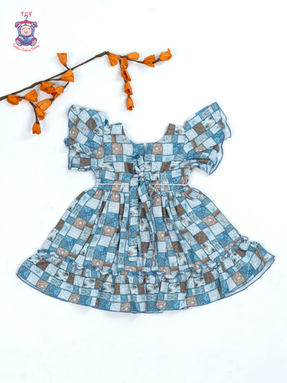 Brown & Blue Checks - Girls Readymade Cotton Frocks