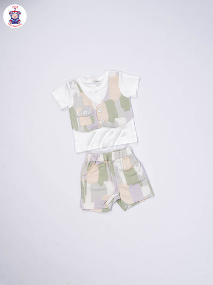 White & Lite Green - T-Shirts & Shorts