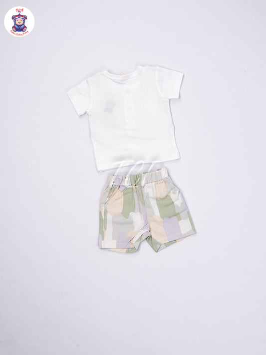 White & Lite Green - T-Shirts & Shorts
