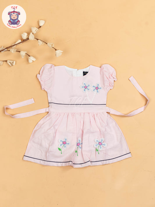 Baby Pink - Girls Readymade crinkled Cotton Frocks