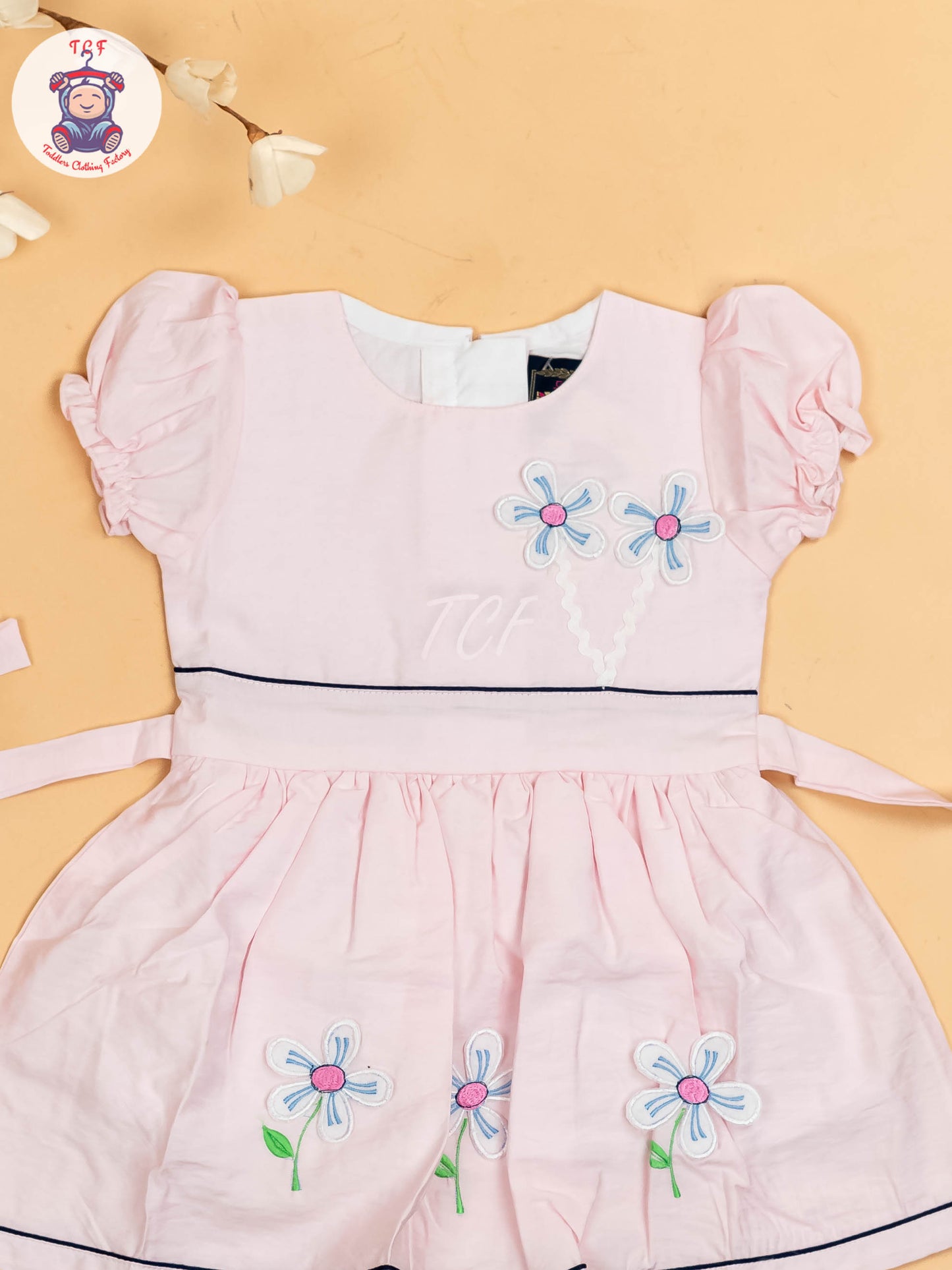 Baby Pink - Girls Readymade crinkled Cotton Frocks