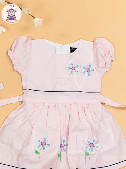 Baby Pink - Girls Readymade crinkled Cotton Frocks