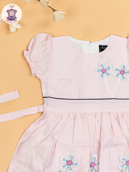 Baby Pink - Girls Readymade crinkled Cotton Frocks