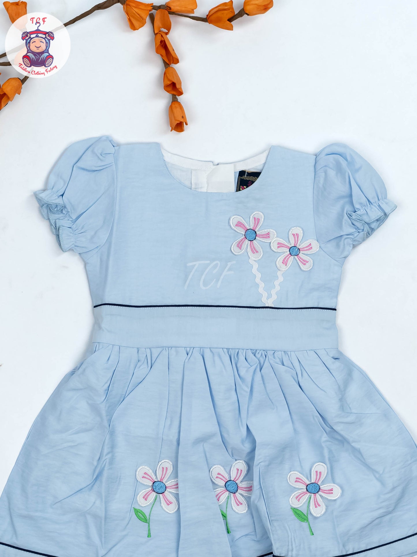 Sky Blue - Girls Readymade crinkled Cotton Frocks