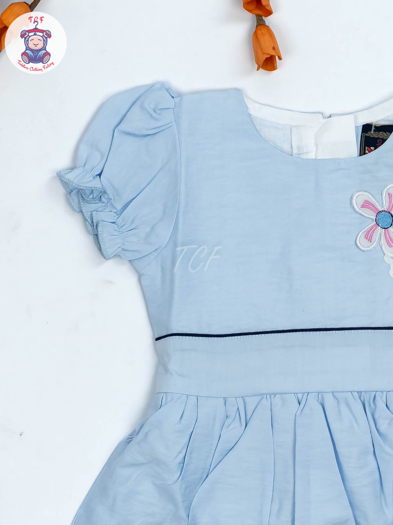 Sky Blue - Girls Readymade crinkled Cotton Frocks