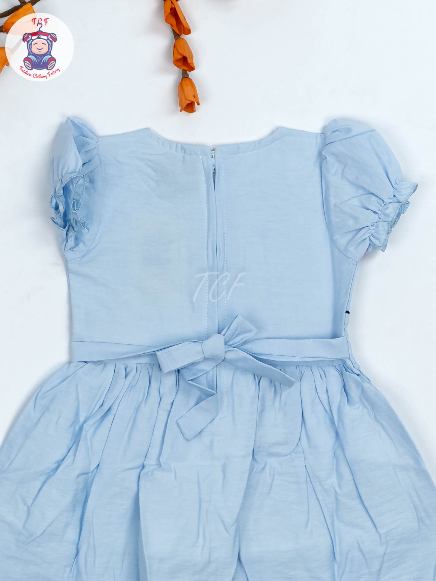 Sky Blue - Girls Readymade crinkled Cotton Frocks