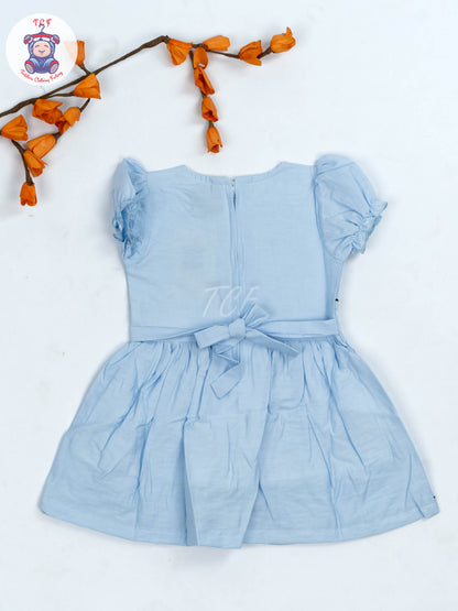 Sky Blue - Girls Readymade crinkled Cotton Frocks