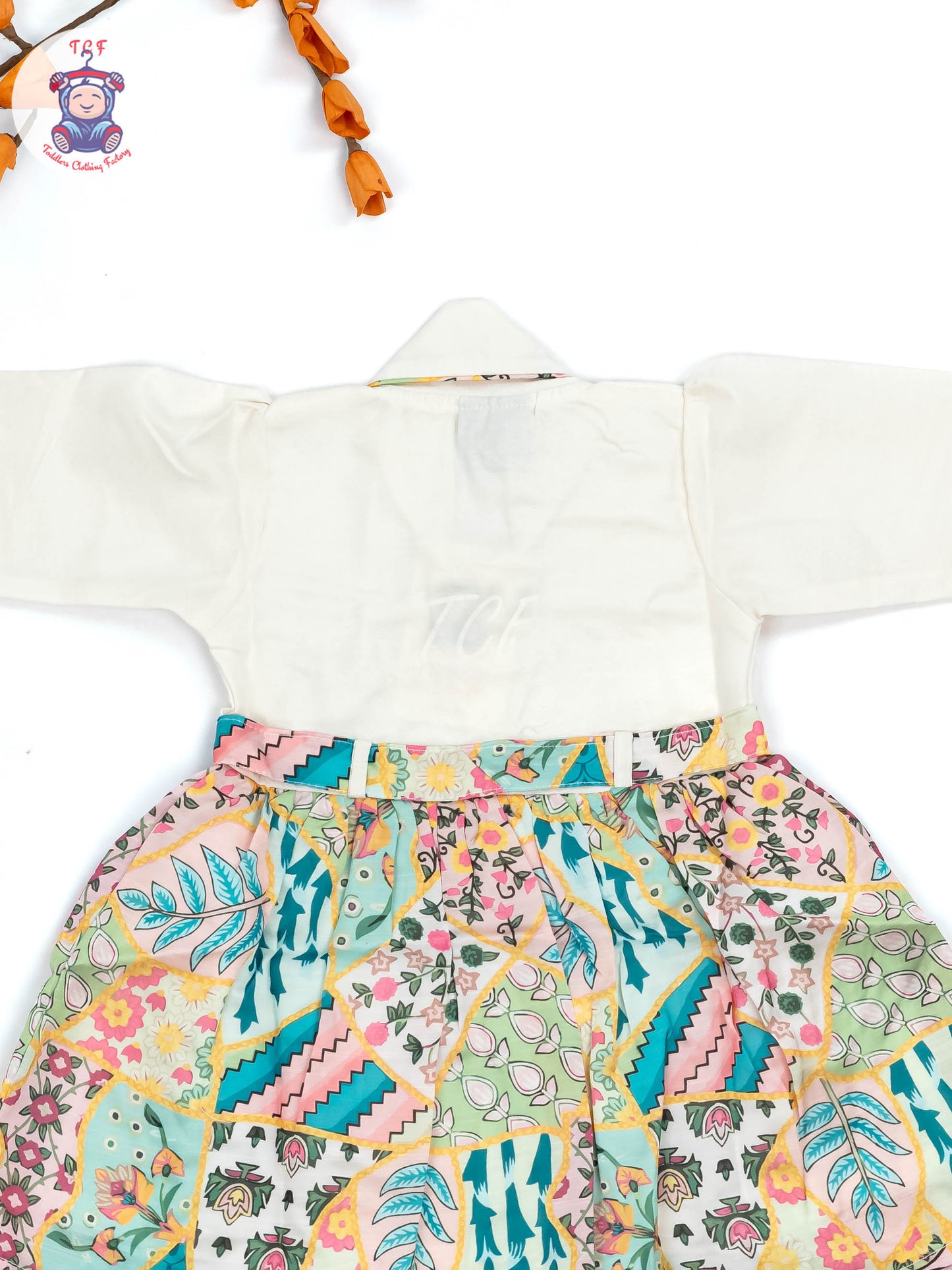 White & Light Green Floral Printed - Girls Readymade Cotton Frocks
