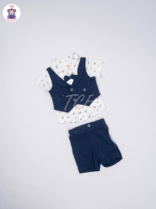 White & Navy Blue - Collar T-Shirts & Shorts