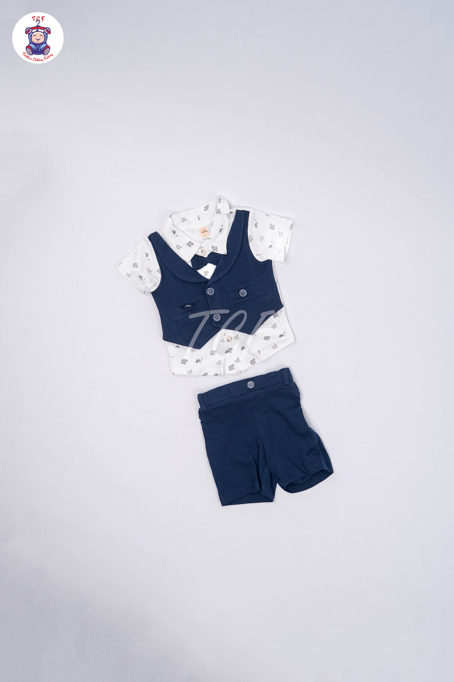 White & Navy Blue - Collar T-Shirts & Shorts