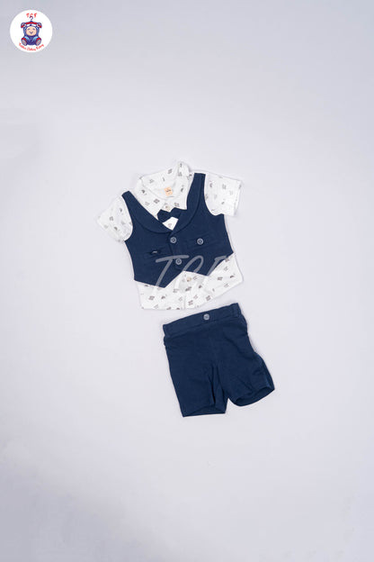 White & Navy Blue - Collar T-Shirts & Shorts