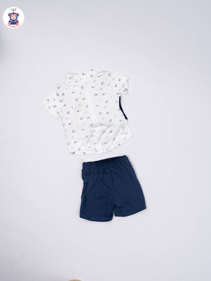 White & Navy Blue - Collar T-Shirts & Shorts