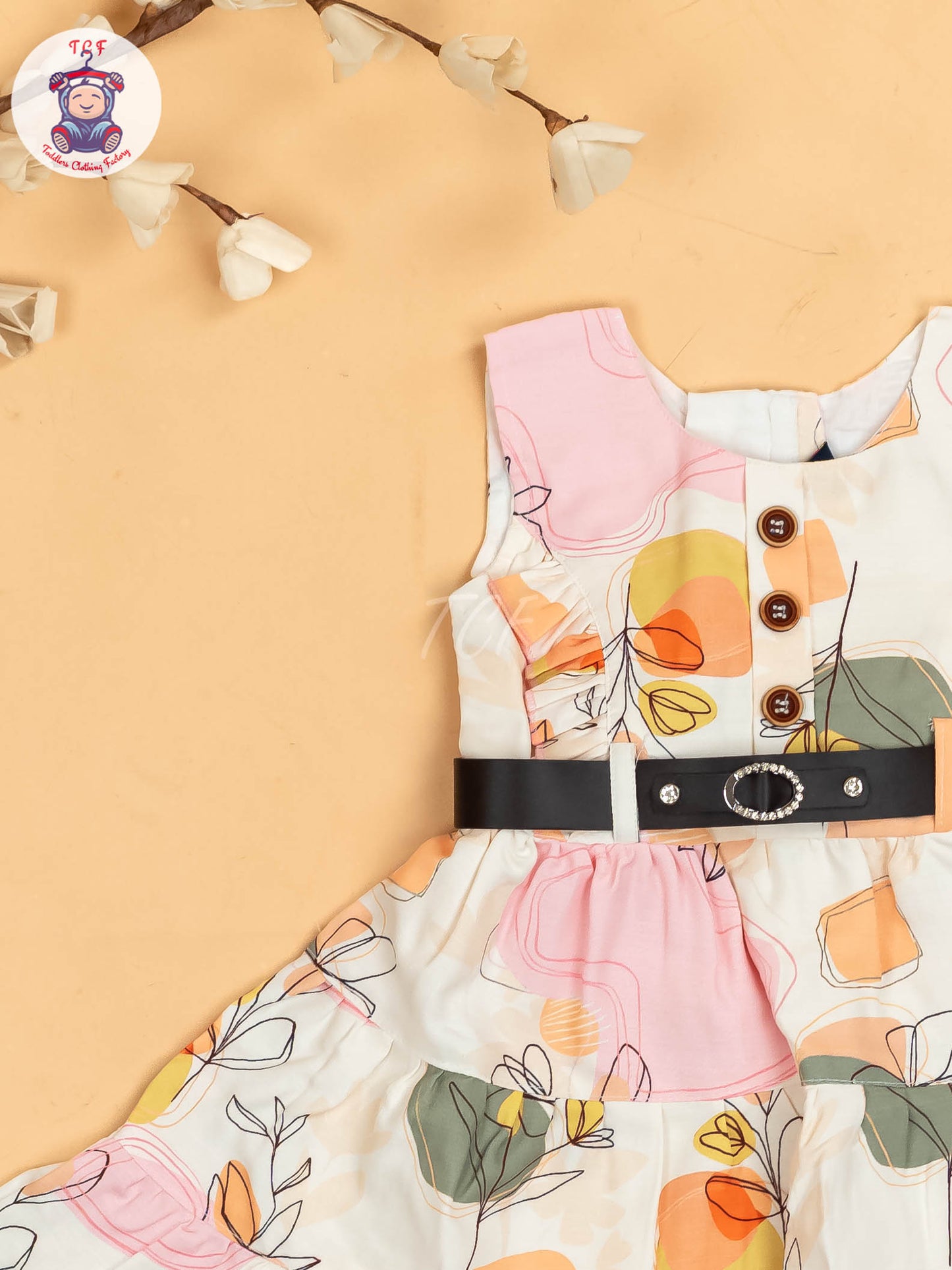 White & Pink Floral Printed - Girls Readymade Cotton Frocks