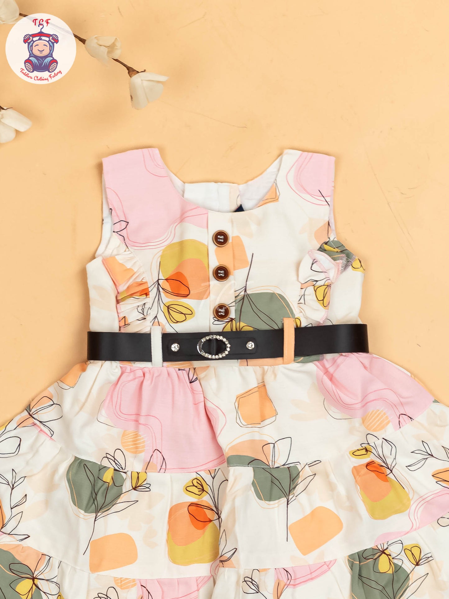 White & Pink Floral Printed - Girls Readymade Cotton Frocks