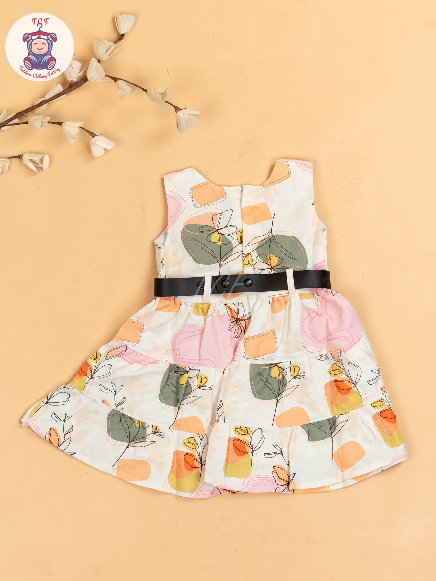 White & Pink Floral Printed - Girls Readymade Cotton Frocks