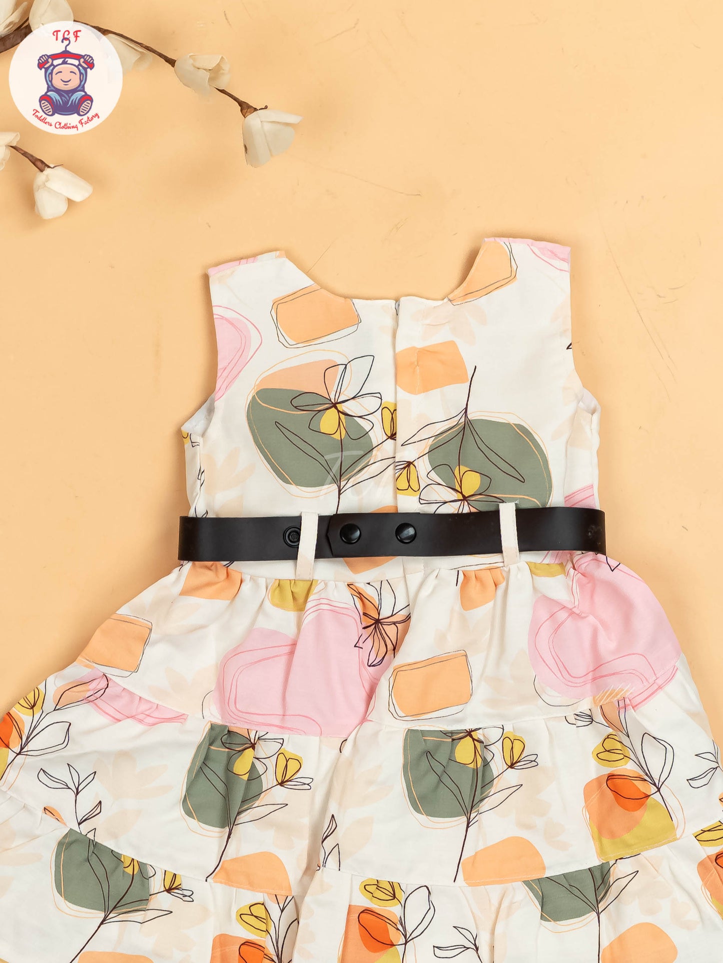 White & Pink Floral Printed - Girls Readymade Cotton Frocks