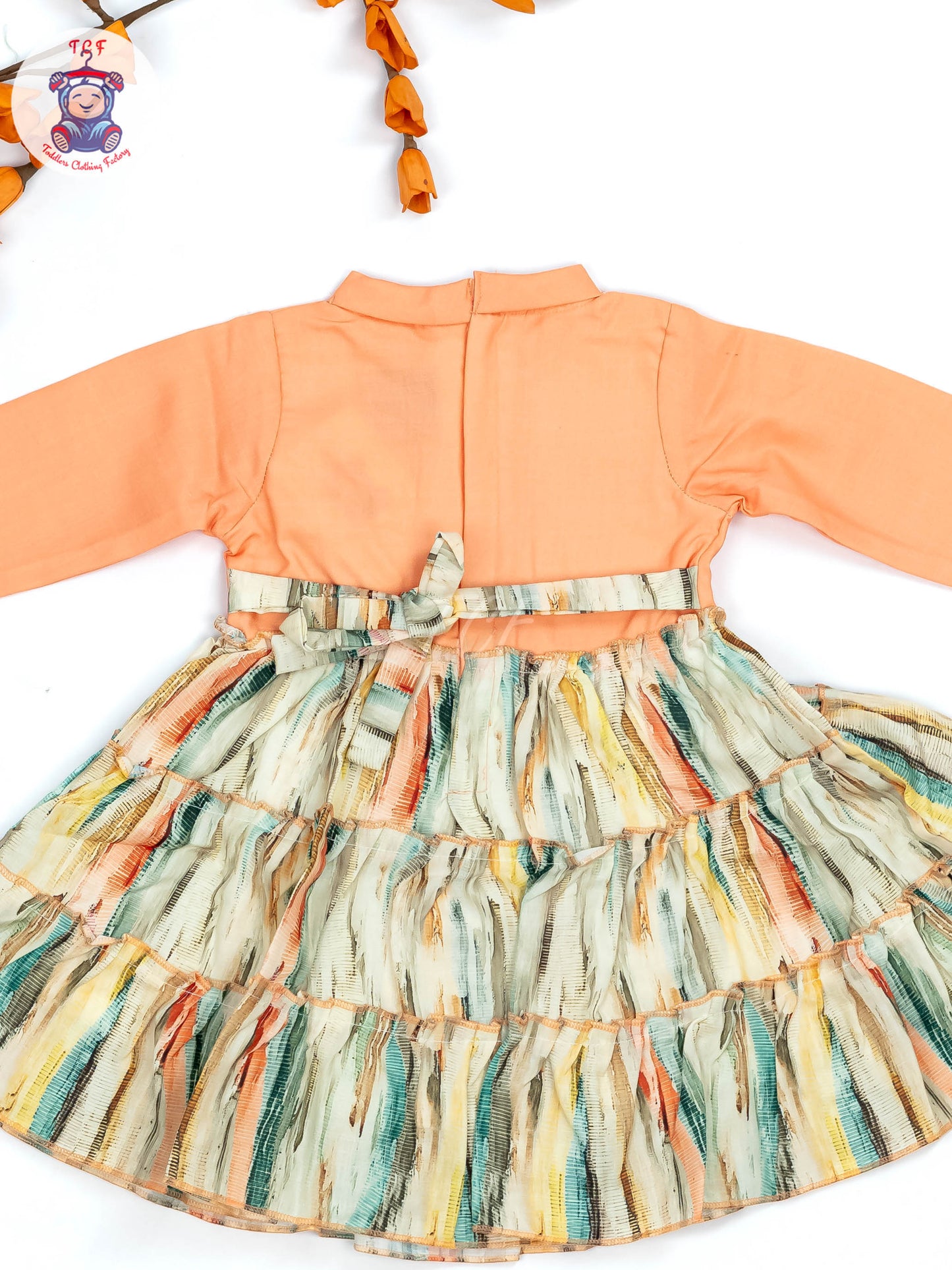 Orange Floral Printed - Girls Readymade Cotton Frocks