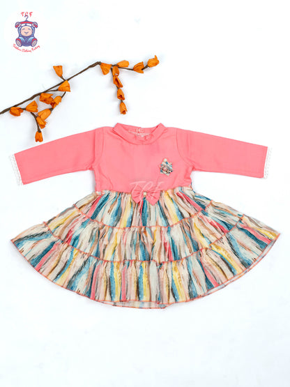 Pink Floral Printed - Girls Readymade Cotton Frocks