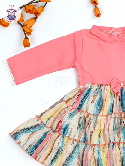 Pink Floral Printed - Girls Readymade Cotton Frocks