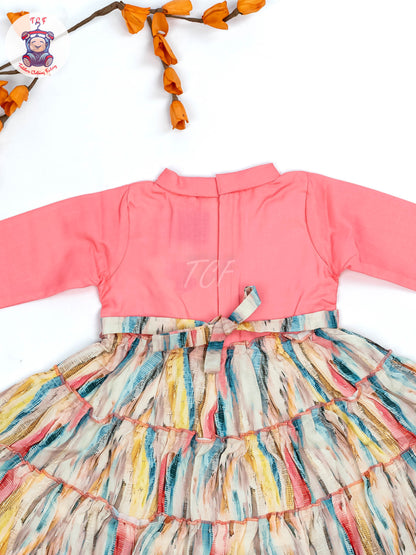 Pink Floral Printed - Girls Readymade Cotton Frocks