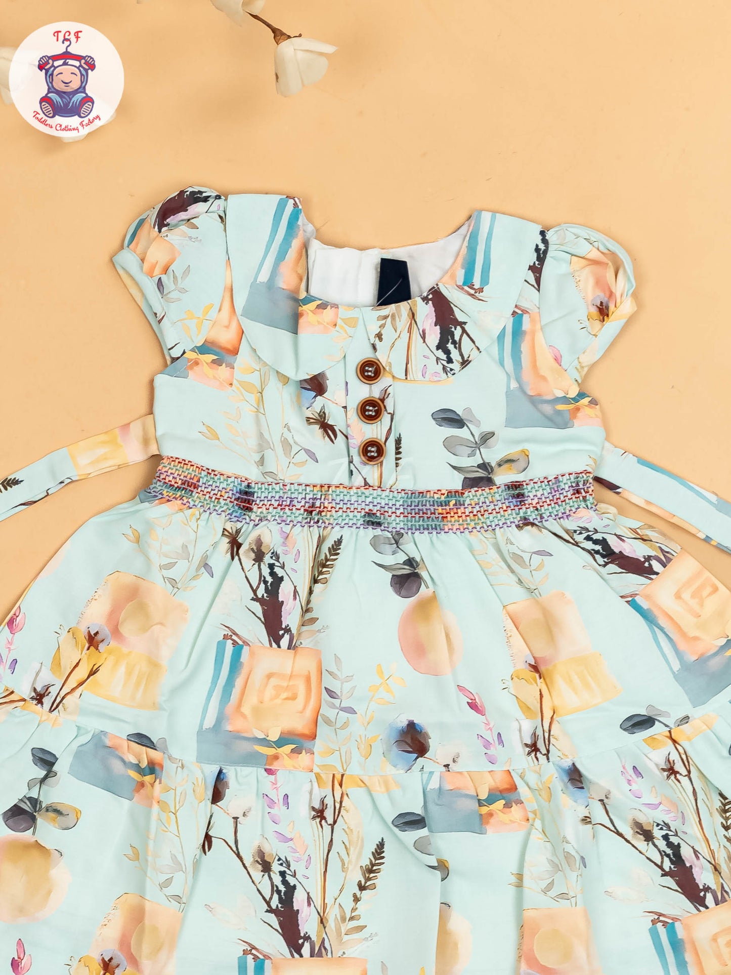 Blue Floral Printed - Girls Readymade Cotton Frocks