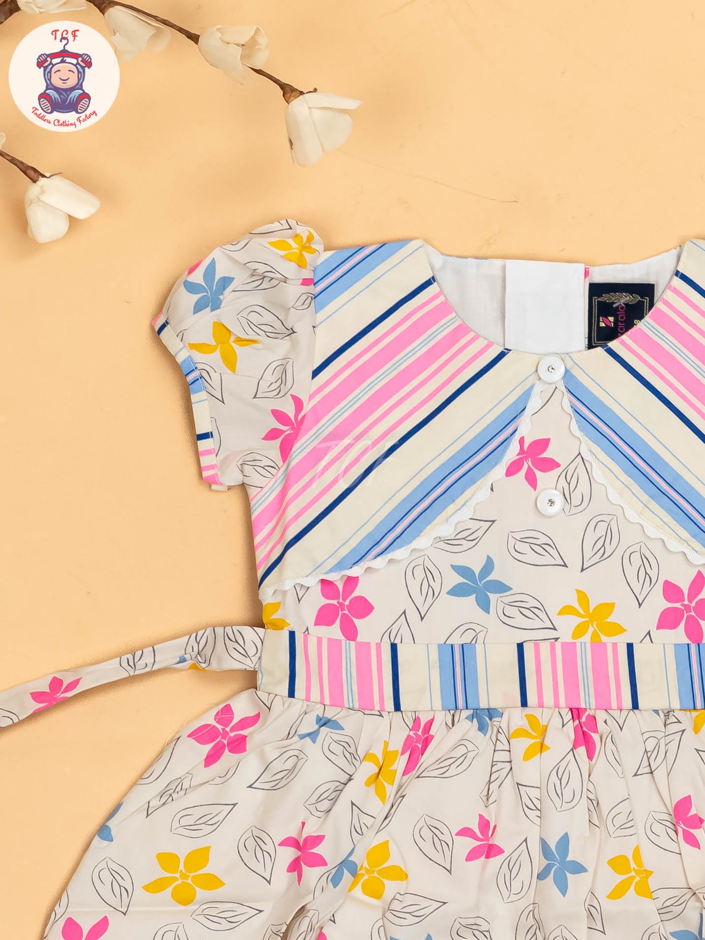 Pink & White  Floral Printed - Girls Readymade Cotton Frocks