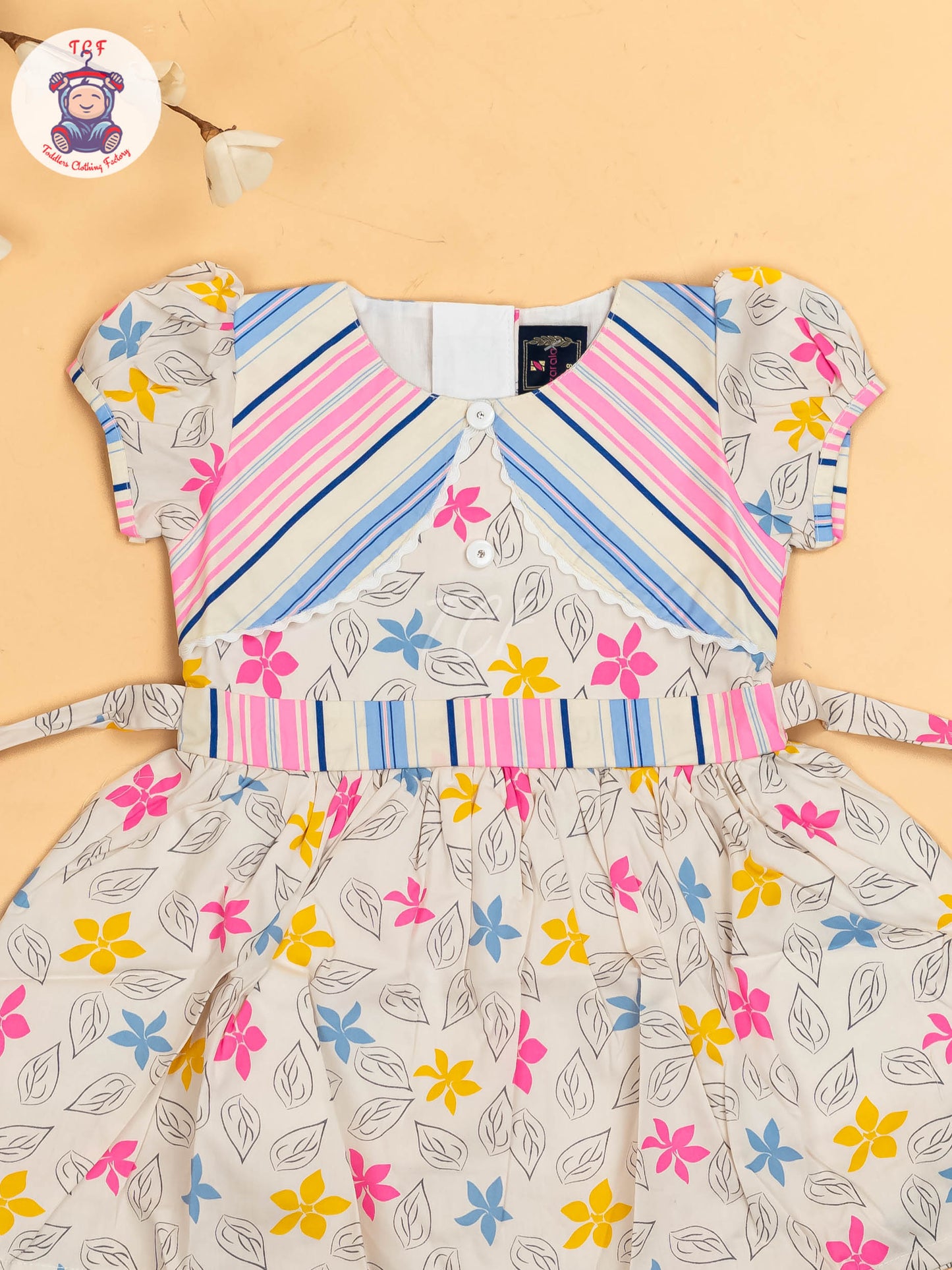 Pink & White  Floral Printed - Girls Readymade Cotton Frocks