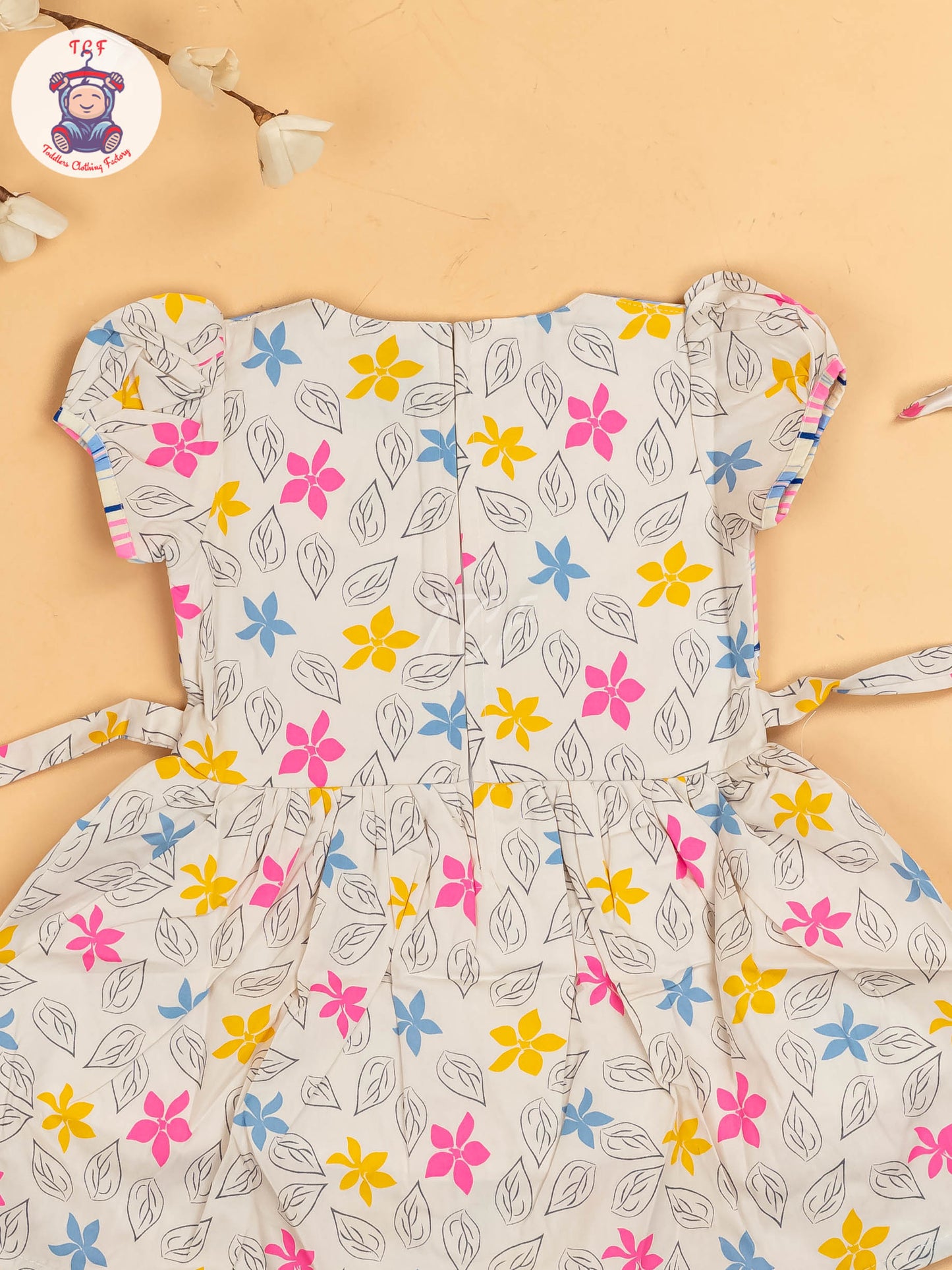 Pink & White  Floral Printed - Girls Readymade Cotton Frocks