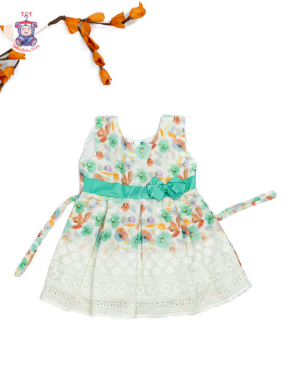 Green Floral Printed - Girls Readymade Cotton Frocks