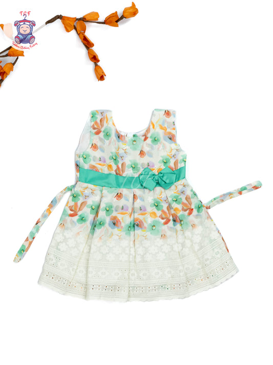 Green Floral Printed - Girls Readymade Cotton Frocks