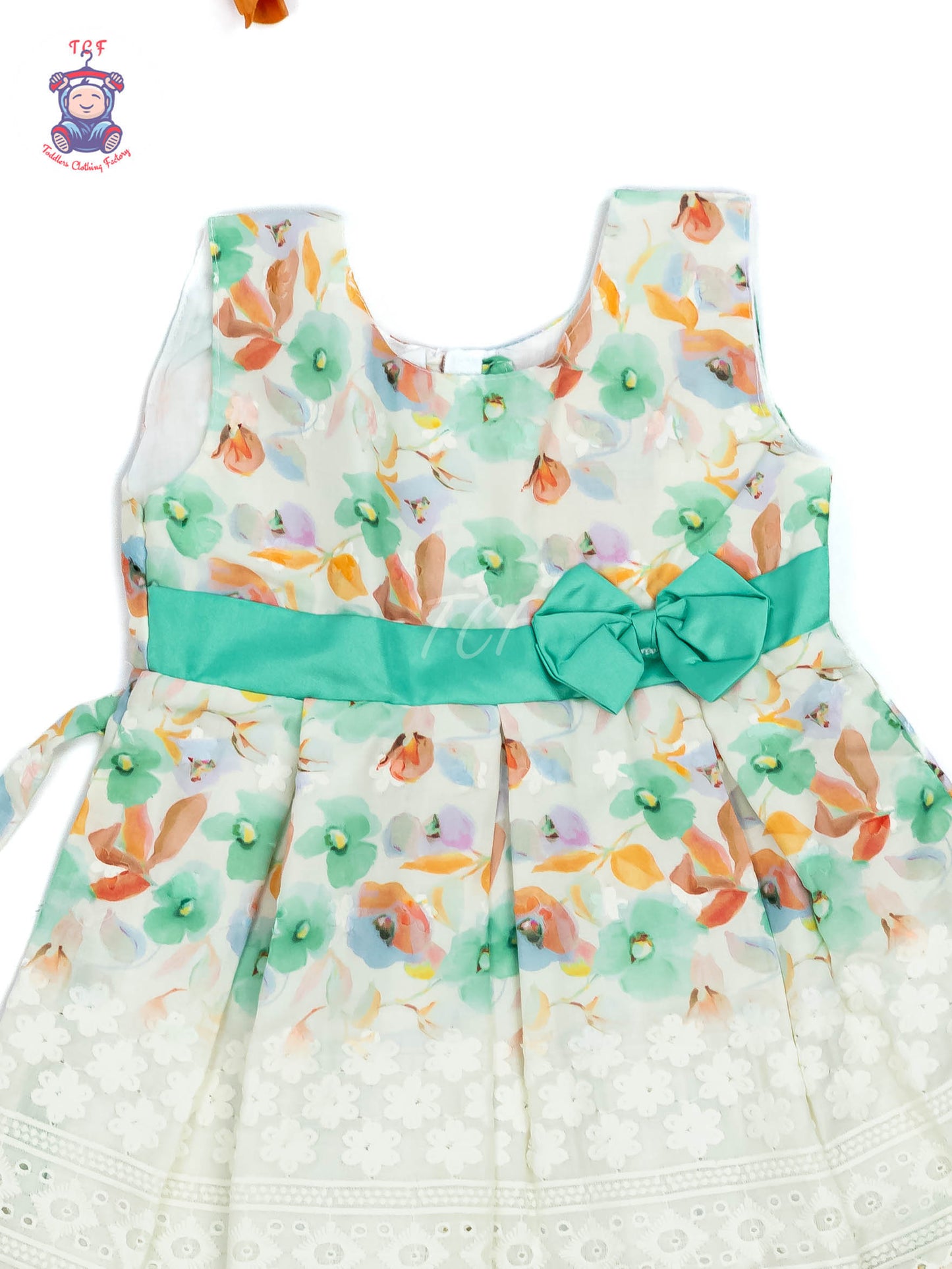 Green Floral Printed - Girls Readymade Cotton Frocks