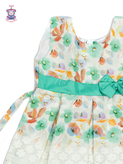Green Floral Printed - Girls Readymade Cotton Frocks