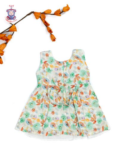 Green Floral Printed - Girls Readymade Cotton Frocks