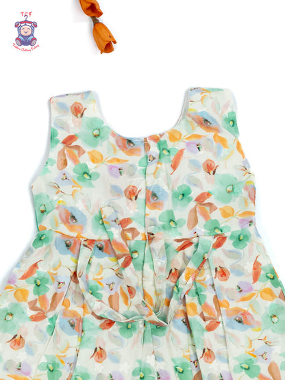 Green Floral Printed - Girls Readymade Cotton Frocks