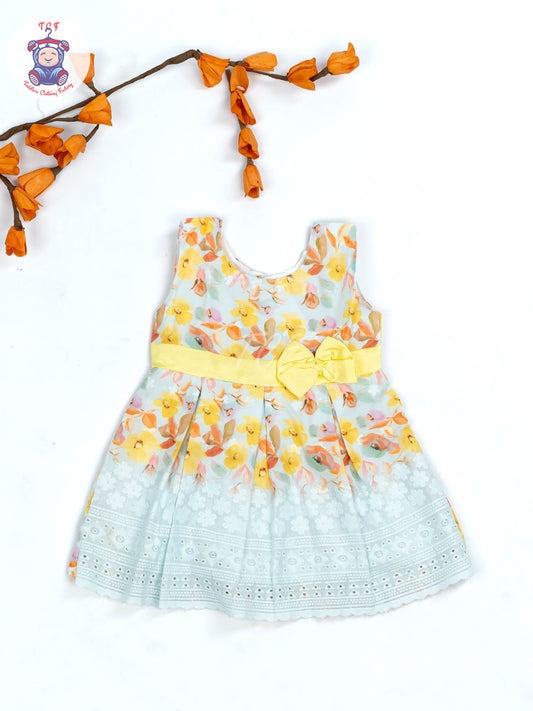 Yellow Floral Printed - Girls Readymade Cotton Frocks