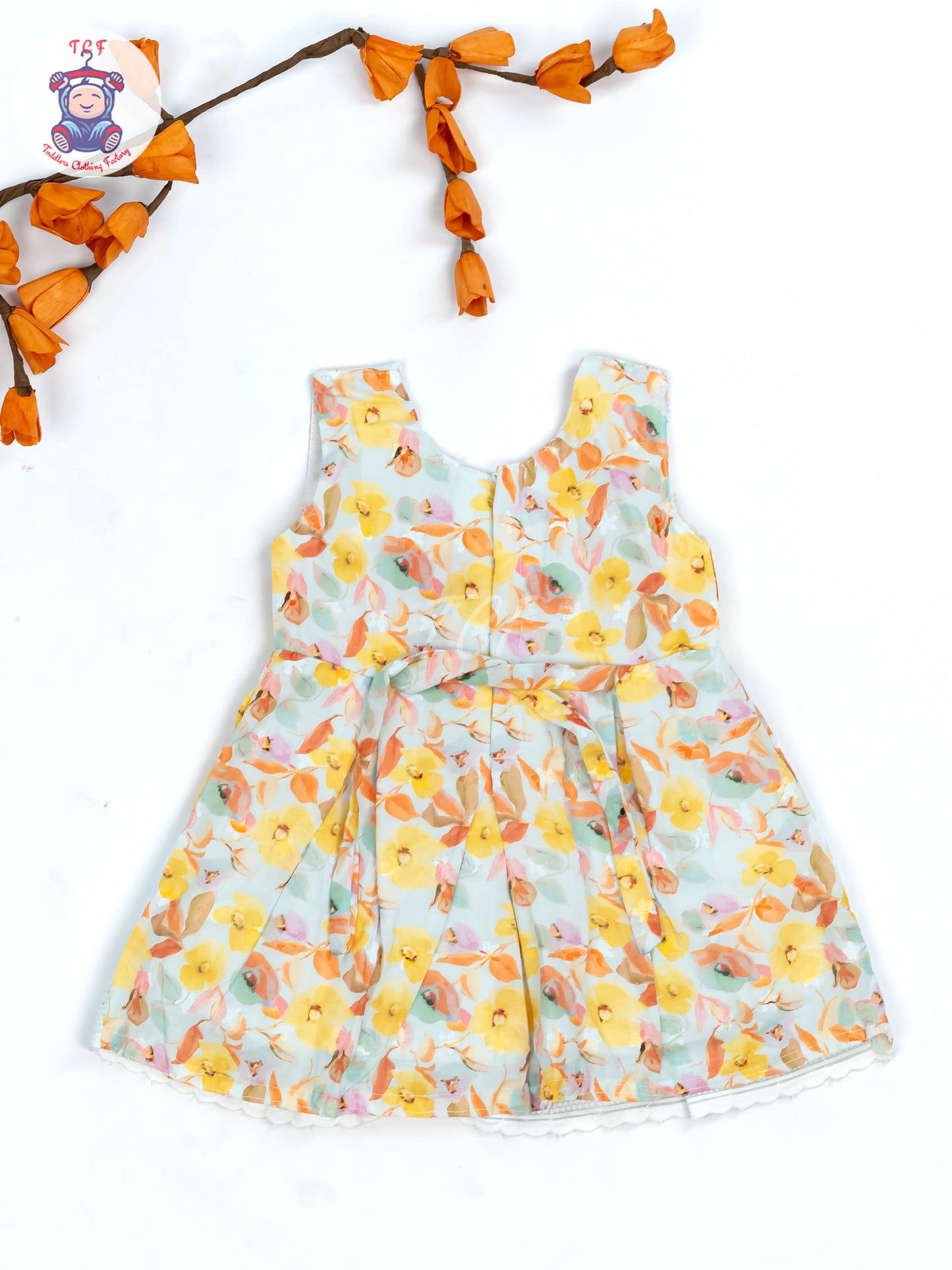 Yellow Floral Printed - Girls Readymade Cotton Frocks
