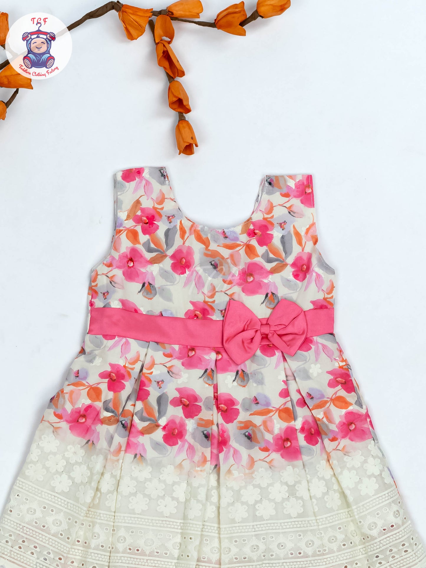 Pink Floral Printed - Girls Readymade Cotton Frocks